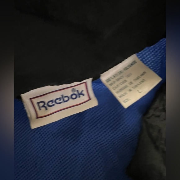 Vintage REEBOK 1/2 Zip Pullover Windbreaker Large Lightweight Black Blue 90s - Picture 6 of 10